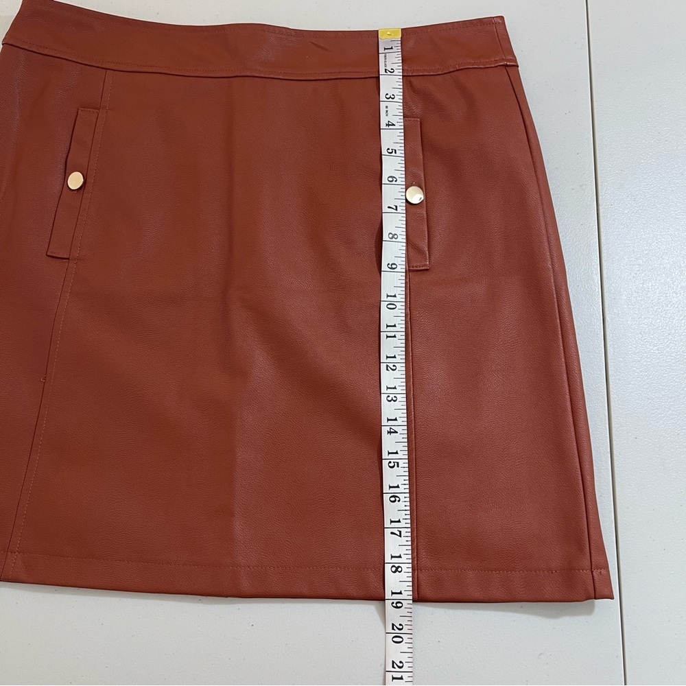 Loft Faux Leather Brown Rust Mini Skirt Women 12 Lined Pockets Office Career - Picture 8 of 9